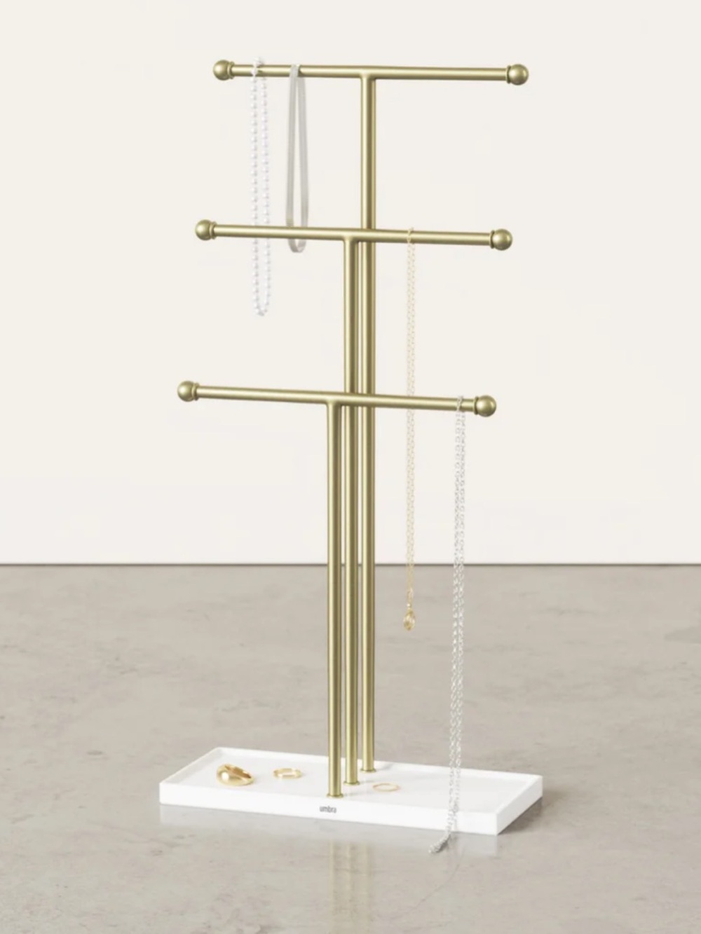 Umbra Gold Jewelry Stand with White Base
